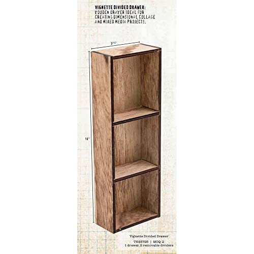 Tim Holtz Idea-Ology Structures Vignette Wooden Divided Drawer 3.5 x 10 inches with 3 Compartments, 1-Pack with 1 Drawer and 2 Movable Dividers per Pack, Bundled with Artsiga Crafts Storage Bag