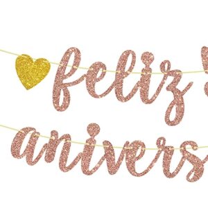 Feliz 50 Aniverasrio Banner, Rose Gold Glitter Happy 50th Anniversary Sign, 50th Birthday Wedding / Aniverasrio / Cheers to 50 Years Party Decorations Supplies