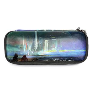 in the style of cyberpunk leather pencil case pen bag with double zipper stationery bag storage bag for school work office boys girls