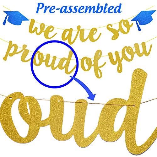 Graduation Decorations,Navy Blue and Gold Hanging Swirls,Gold Glitter We Are So Proud of You No DIY Required Banner Garland for Grad Party Decoration Supplies 2022