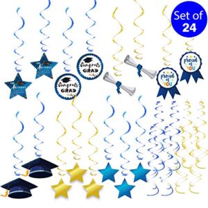 Graduation Decorations,Navy Blue and Gold Hanging Swirls,Gold Glitter We Are So Proud of You No DIY Required Banner Garland for Grad Party Decoration Supplies 2022