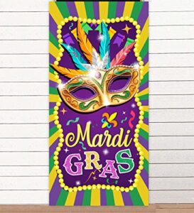 mardi gras masquerade masks purple green gold decorations favors banner background backdrop crown theme decor for carnival mardi gras party new orleans party king cake party birthday party supplies