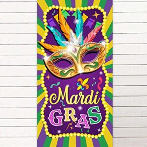 Mardi Gras Masquerade Masks Purple Green Gold Decorations Favors Banner Background Backdrop Crown Theme Decor for Carnival Mardi Gras Party New Orleans Party King Cake Party Birthday Party Supplies