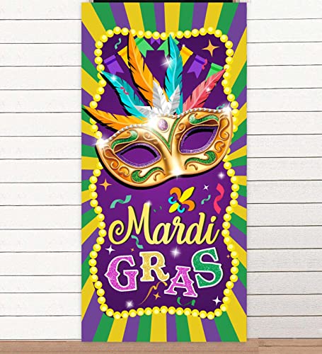 Mardi Gras Masquerade Masks Purple Green Gold Decorations Favors Banner Background Backdrop Crown Theme Decor for Carnival Mardi Gras Party New Orleans Party King Cake Party Birthday Party Supplies