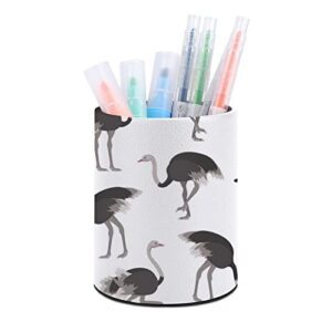 cartoon ostrich bird round pu leather pen holder desk organizer storage container pencil container brush scissor box