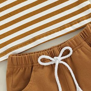 Toddler Baby Boy Summer Clothes Short Sleeve Stripes T-Shirt Shorts Set 2 Piece Outfit Brown 18-24 Months