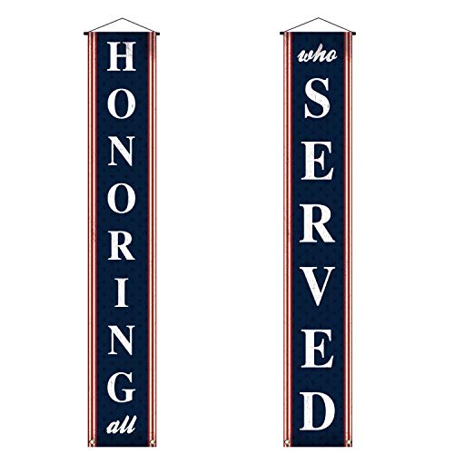 Rainlemon Honoring All Who Served Porch Banner USA Memorial Day Veterans Day Front Door Sign Decoration