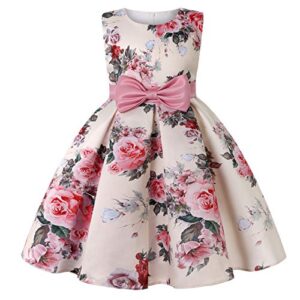 NSSMWTTC Flowers Girls Wedding Dresses Toddler Christmas Toddler Floral Printed Party Dress Size 3T(Cameo Brown,100)