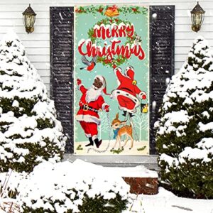 Vintage Christmas Decorations Merry Christmas Door Cover Black Santa Claus Backdrop African American Santa Retro Christmas Backdrop Banner for Xmas Winter Holiday Wall Door Decorations