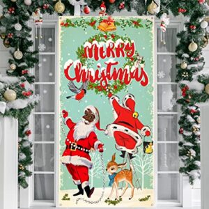 vintage christmas decorations merry christmas door cover black santa claus backdrop african american santa retro christmas backdrop banner for xmas winter holiday wall door decorations