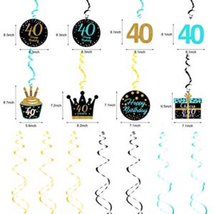 40th Birthday Decorations for Women Teal Gold 40th Birthday Hanging Swirls Hanging Swirls Decorations for Teal Gold 40 Years Old Party Supplies