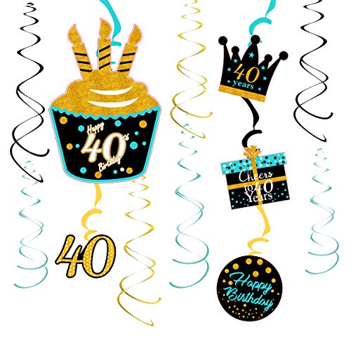 40th Birthday Decorations for Women Teal Gold 40th Birthday Hanging Swirls Hanging Swirls Decorations for Teal Gold 40 Years Old Party Supplies