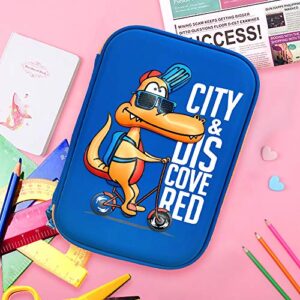 Boys Pencil Case for School Zipper Pen Bag Holders Cute Embossed Hardtop Stationery Box Dinosaur Bike