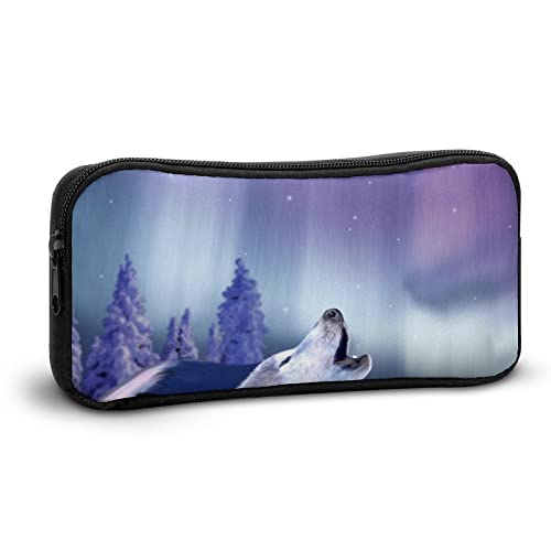 Arctic Aurora Wolf Teen Adult Pencil Case Large Capacity Pen Pencil Bag Durable Storage Pouch