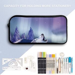 Arctic Aurora Wolf Teen Adult Pencil Case Large Capacity Pen Pencil Bag Durable Storage Pouch