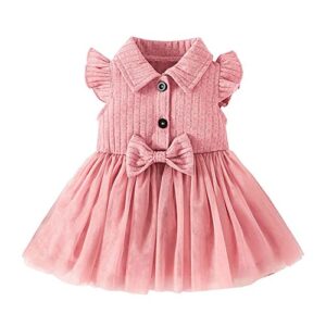 toddler baby girls patchwork gauze bow vest princess dress ruffled fly sleeveless a-line skirt infant outfits (pink,6-9 m,unisex,big kid,us,age,6 months,9 months)