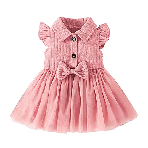 Toddler Baby Girls Patchwork Gauze Bow Vest Princess Dress Ruffled Fly Sleeveless A-line Skirt Infant Outfits (Pink,6-9 M,Unisex,Big Kid,US,Age,6 Months,9 Months)