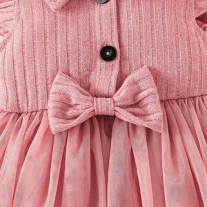 Toddler Baby Girls Patchwork Gauze Bow Vest Princess Dress Ruffled Fly Sleeveless A-line Skirt Infant Outfits (Pink,6-9 M,Unisex,Big Kid,US,Age,6 Months,9 Months)