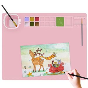 OQEEN Silicone Craft Mat, Thick Nonslip Silicone Art Mat for Kids, Oversize 20"x16" NonStick Silicone Painting Mat with Cleaning Cup, Artist Mats for Painting, Epoxy Resin, and Handmade