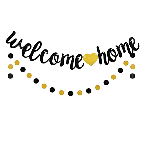 Welcome Home Banner Gold Black Glitter Welcome Home Decoration Sign for Military Deployment Homecoming Return Party Supplies