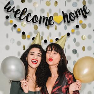 Welcome Home Banner Gold Black Glitter Welcome Home Decoration Sign for Military Deployment Homecoming Return Party Supplies