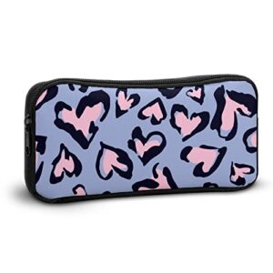 Heart Leopard Pattern Teen Adult Pencil Case Large Capacity Pen Pencil Bag Durable Storage Pouch