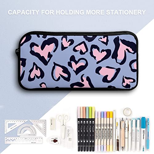 Heart Leopard Pattern Teen Adult Pencil Case Large Capacity Pen Pencil Bag Durable Storage Pouch
