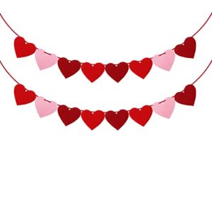 xianmu 2 pack felt heart garland banner valentines day decorations pre-strung felt heart buntings for anniversary wedding engagement birthday baby shower party decoration 3 colors