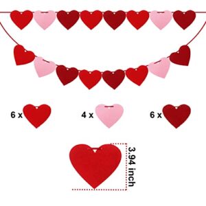 XIANMU 2 Pack Felt Heart Garland Banner Valentines Day Decorations Pre-Strung Felt Heart Buntings for Anniversary Wedding Engagement Birthday Baby Shower Party Decoration 3 Colors