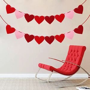 XIANMU 2 Pack Felt Heart Garland Banner Valentines Day Decorations Pre-Strung Felt Heart Buntings for Anniversary Wedding Engagement Birthday Baby Shower Party Decoration 3 Colors