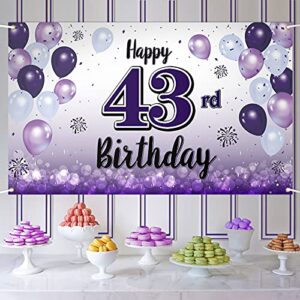 LASKYER Happy 43rd Birthday Purple Large Banner - Cheers to 43 Years Old Birthday Home Wall Photoprop Backdrop,43rd Birthday Party Decorations.