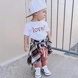 Fsadfeas Baby Boy Valentines Day Outfit Short Sleeve Lover Boy Print T-Shirt Solid Color Jogger Pants Set 2Pcs Summer Clothes (Loved White+Orange,0-6 Months)