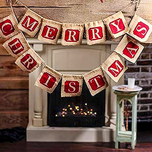 Merry Christmas Jute Burlap Banners,Christmas Decorations,Christmas Banner,Xmas Party Supplies Decorations,Photo Prop