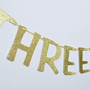 Threenager Banner Hanging Garland for 3rd Birthday Party Photo Prop Party Decoration Sign (Gold Glitter)