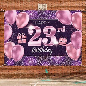 PAKBOOM Happy 23rd Birthday Banner Backdrop - 23 Birthday Party Decorations Supplies for Women Her - Pink Purple Gold 4 x 6ft