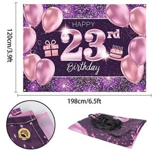 PAKBOOM Happy 23rd Birthday Banner Backdrop - 23 Birthday Party Decorations Supplies for Women Her - Pink Purple Gold 4 x 6ft