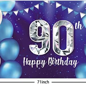 Happy 90th Birthday Banner Background Decorations Balloons Stars Crystal Confetti Theme Decor for Men or Women Cheers to 90 years Party Supplies Photo Booth Props Blue Purple Silver