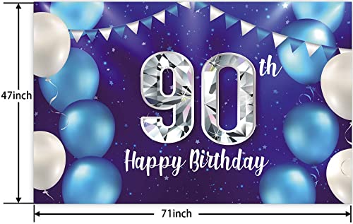 Happy 90th Birthday Banner Background Decorations Balloons Stars Crystal Confetti Theme Decor for Men or Women Cheers to 90 years Party Supplies Photo Booth Props Blue Purple Silver