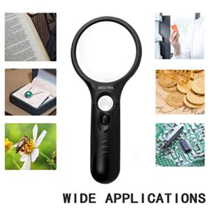 Magnifying Glass with 3 LED Lights - 3X 10X Handheld Magnifier with Cleaning Cloth High Clarity Lightweight for Reading Coins Stamps Map Inspection Hobbies Crafts OS05