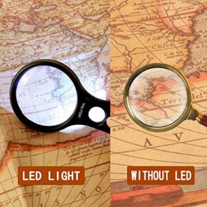 Magnifying Glass with 3 LED Lights - 3X 10X Handheld Magnifier with Cleaning Cloth High Clarity Lightweight for Reading Coins Stamps Map Inspection Hobbies Crafts OS05