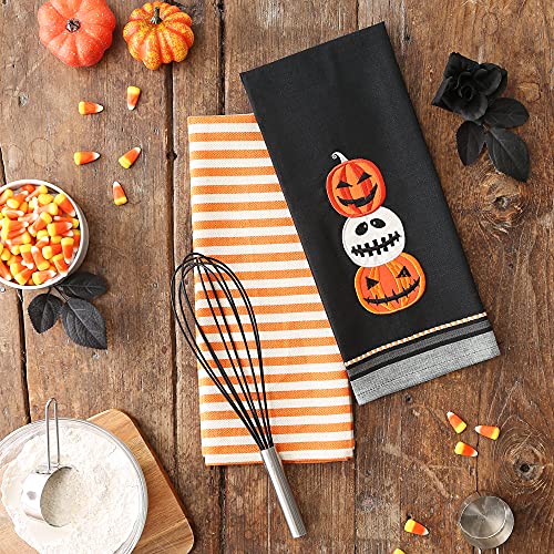 DII Spooky Kitchen Towel Collection Halloween Décor Printed Dishtowel Set, 18x28, Jack-O-Lantern Stripe, 2 Count