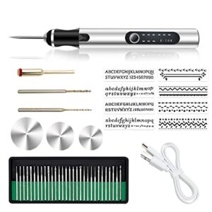 usb rechargeable micro engraver etching pen,25w mini electric engraving tool,portable precision engraving pen with 35bits for diy jewelry glass wood plastic (silver)