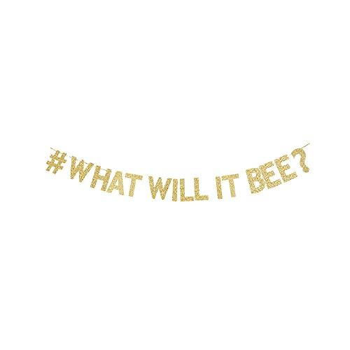 #What Will It Bee ? Banner, Gender Reveal/Baby Shower/Boy or Girl Party Decorations gold Gliter Paper Sign