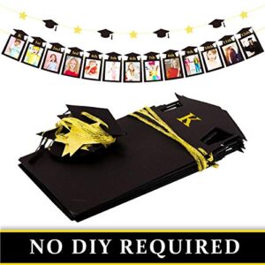 Whaline 2Pcs Graduation Photo Banner, Congrats Grad Banner, No DIY Require Hanging Bunting, Kindergarten to 12th Grade Picture Garland, Black Gold Glitter Banner for Grad Party Decor, 5 x 7 inch