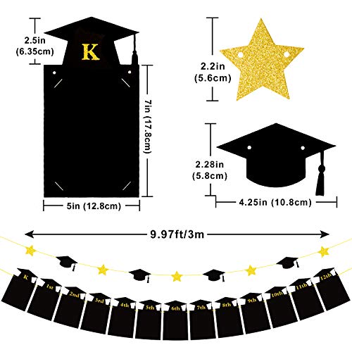 Whaline 2Pcs Graduation Photo Banner, Congrats Grad Banner, No DIY Require Hanging Bunting, Kindergarten to 12th Grade Picture Garland, Black Gold Glitter Banner for Grad Party Decor, 5 x 7 inch