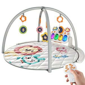 tumama remote control baby gym play mat, activity gym with music and lights, piano gym for newborn baby boys girls christmas holiday birthday gifts, round