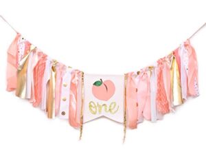 wahawu peach 1st birthday banner – one little peach high chair banner, birthday party gifts for girls, pink first birthday banner, photo prop party, peach and gold (peach 1st birthday banner)