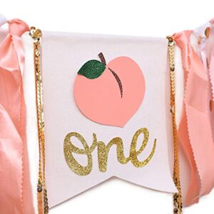 WAHAWU Peach 1st Birthday Banner - One Little Peach High Chair Banner, Birthday Party Gifts for Girls, Pink First Birthday Banner, Photo Prop Party, Peach and Gold (Peach 1st Birthday Banner)