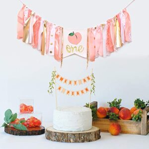 WAHAWU Peach 1st Birthday Banner - One Little Peach High Chair Banner, Birthday Party Gifts for Girls, Pink First Birthday Banner, Photo Prop Party, Peach and Gold (Peach 1st Birthday Banner)