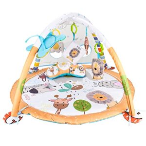 baby gym play mat baby animals activity gym for sensory and motor skill development, language discovery, thicker and non slip baby play gym mat for babies and toddlers